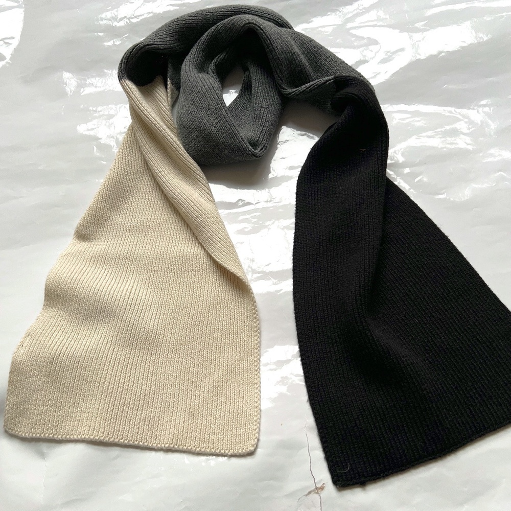 New Indigo Scarf Rectangle Colour Block Black Cream Grey 11" x 82" NWT